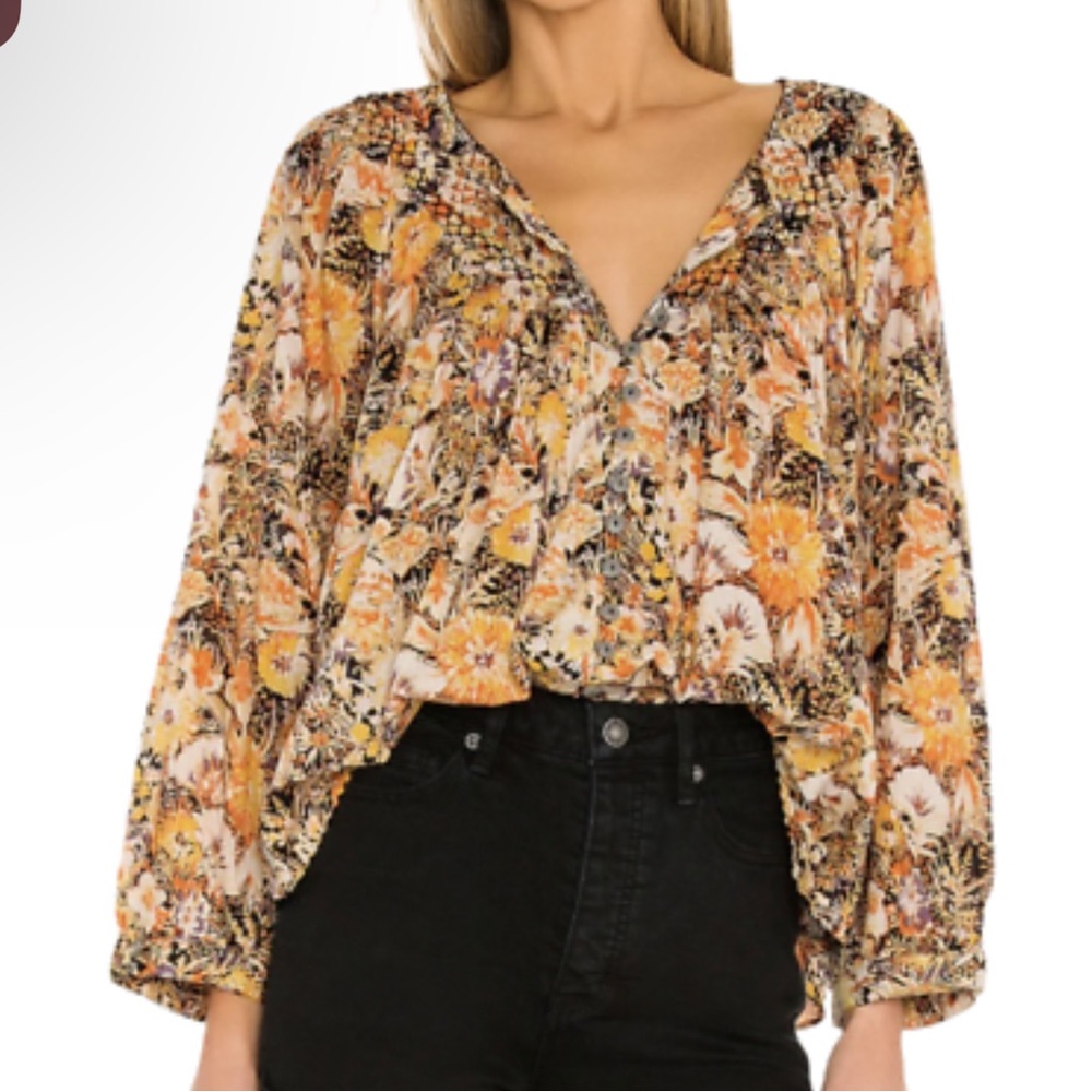 We The Free Floral Blouse in Orange and Yellow